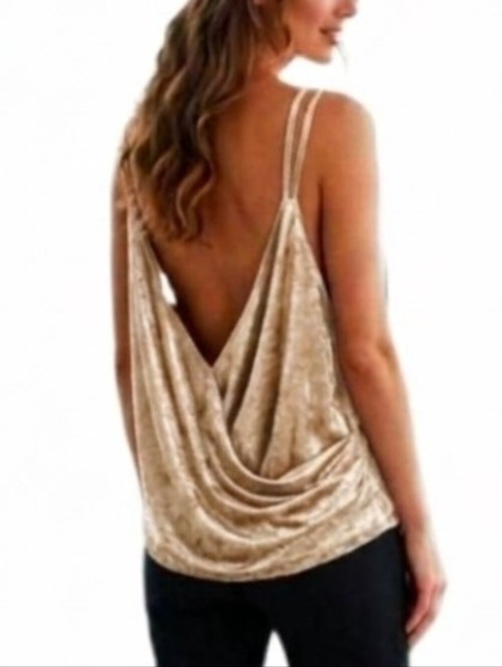 Shein Halter Curve Draped Back Foil Sleeveless Top Gold Plus Size 2X